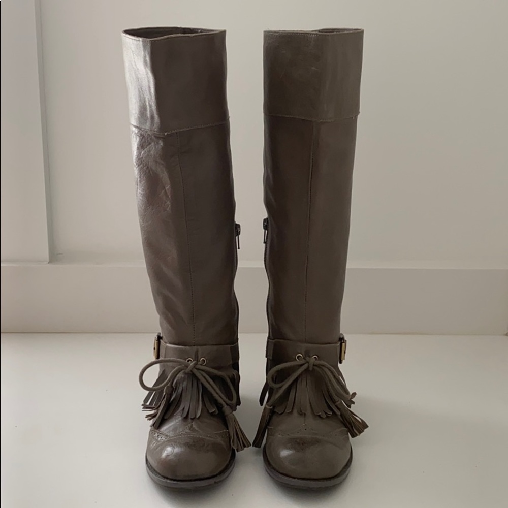 Anthropologie Gray Fringe Boots - worn once
